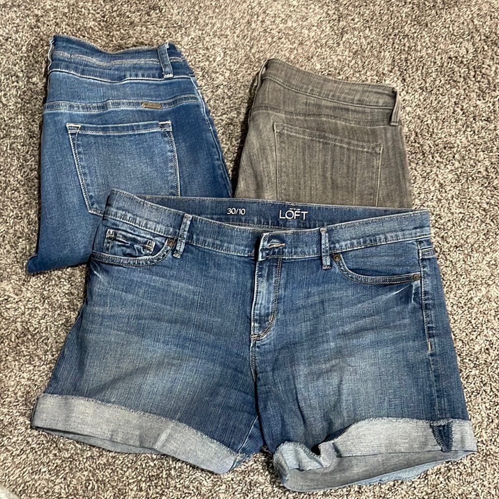 Two Pairs of KanCan jeans, Old Navy jeans, Loft jean shorts,